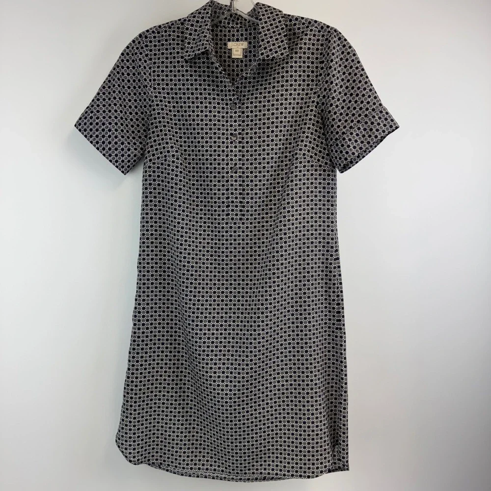J.Crew Dress Women's 00 Navy Geometric Shirt Dress Sheath‎ Mini